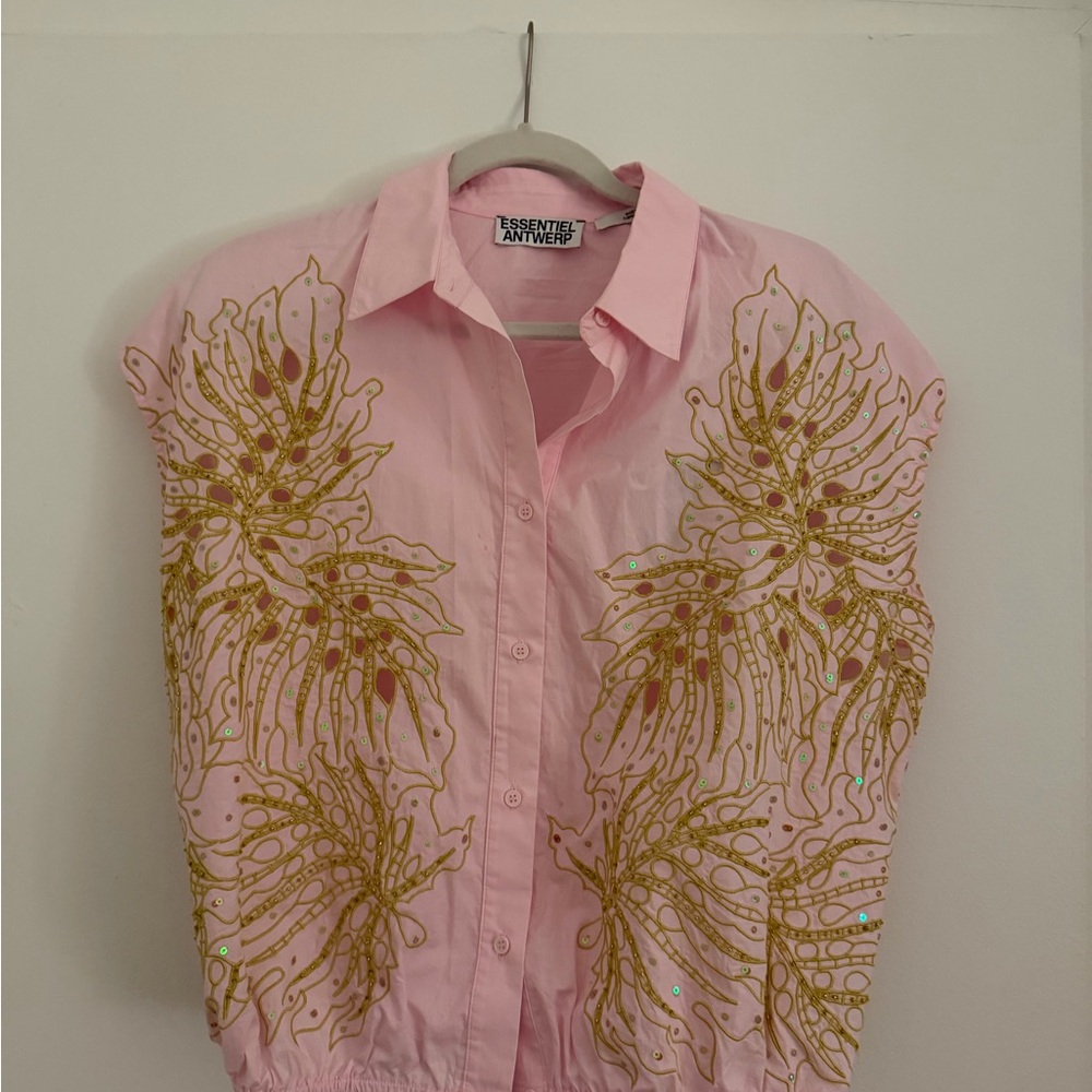 Essential Antwerp Hebraska Embroidered Shirt Pink and Yellow/Gold